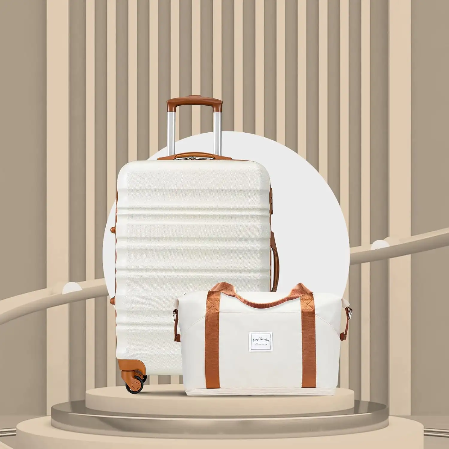 LONG VACATION Luggage Set 4 Piece Luggage ABS hardshell TSA Carry on Suitcase (WHITE-BROWN, 6 piece set) - 71BsZpj7LuL._AC_SL1500_